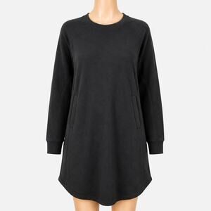 Athleta Black Long Sleeve Ribbed Sweatshirt Dress Women's Medium M Pocketed